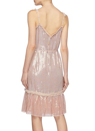 Back View - Click To Enlarge - NEEDLE & THREAD - 'Gloss Sequin' stripe ruffle trim peplum camisole dress