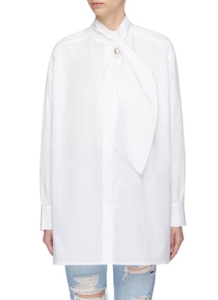 Main View - Click To Enlarge - KIMHĒKIM - Faux pearl exaggerated tie neck shirt