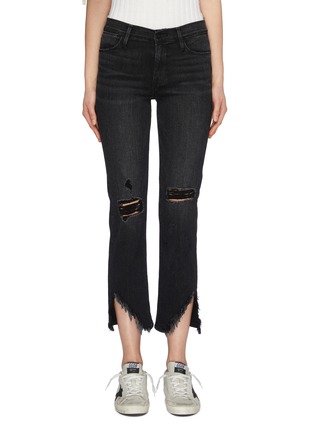 Main View - Click To Enlarge - FRAME - 'Le High Straight' ripped staggered raw cuff jeans
