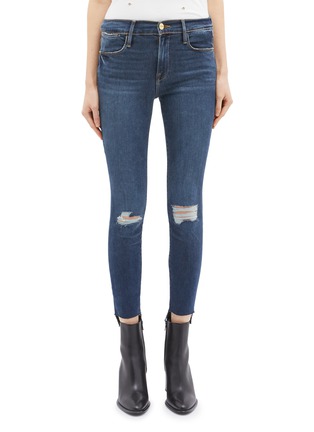 Main View - Click To Enlarge - FRAME - 'Le High Skinny' staggered cuff ripped jeans