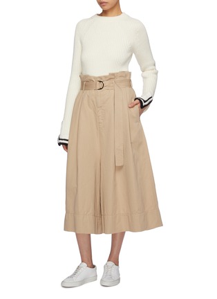 Figure View - Click To Enlarge - BASSIKE - Belted pleated twill paperbag culottes
