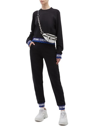Figure View - Click To Enlarge - OPENING CEREMONY - Logo jacquard scalloped border cropped sweatshirt