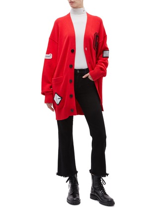 Figure View - Click To Enlarge - OPENING CEREMONY - Logo chenille patch oversized varsity cardigan