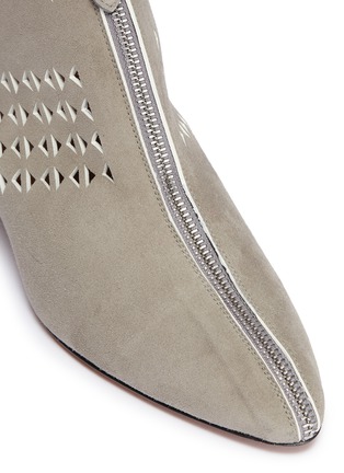 Detail View - Click To Enlarge - ALAÏA - Geometric lasercut zip front suede ankle boots
