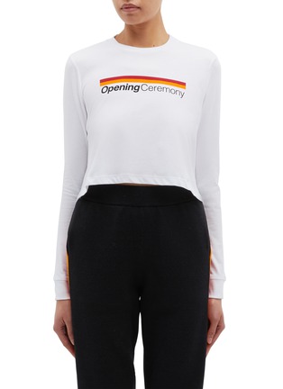 Main View - Click To Enlarge - OPENING CEREMONY - Logo stripe cropped long sleeve T-shirt