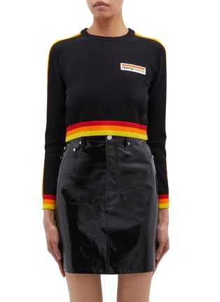 Main View - Click To Enlarge - OPENING CEREMONY - Logo appliqué stripe border cropped sweater