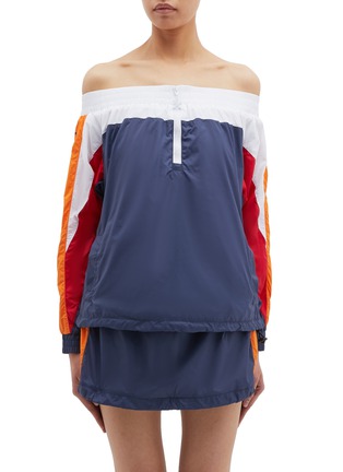 Main View - Click To Enlarge - OPENING CEREMONY - 'Warm Up' logo print colourblock off-shoulder anorak