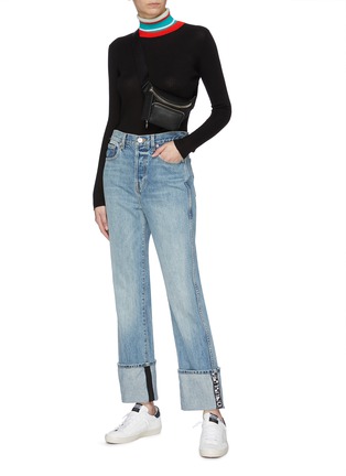 Figure View - Click To Enlarge - PROENZA SCHOULER - PSWL 'Stove Pipe' graphic jacquard fold up cuff jeans