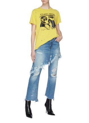 Figure View - Click To Enlarge - R13 - 'Double Classic' skirt overlay ripped jeans