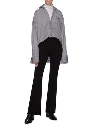 Figure View - Click To Enlarge - ACNE STUDIOS - Leather back flared rib knit pants