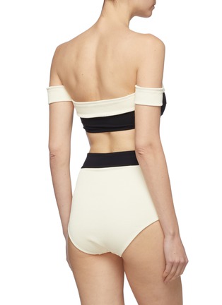 Back View - Click To Enlarge - FLAGPOLE SWIM - 'Arden' colourblock rib knit panel off-shoulder bandeau top