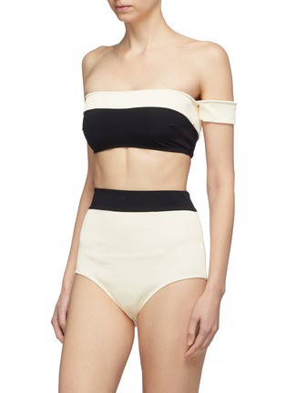 Front View - Click To Enlarge - FLAGPOLE SWIM - 'Arden' colourblock rib knit panel off-shoulder bandeau top