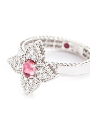 Detail View - Click To Enlarge - ROBERTO COIN - 'Princess Flower' diamond tourmaline 18k white gold ring
