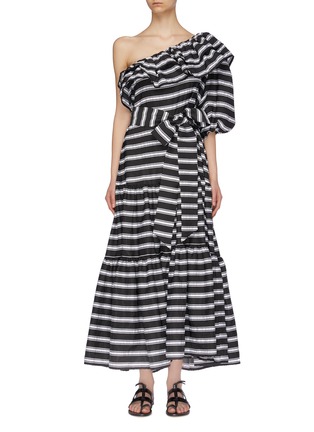Main View - Click To Enlarge - LISA MARIE FERNANDEZ - 'Arden' ruffle stripe tiered one-shoulder maxi dress