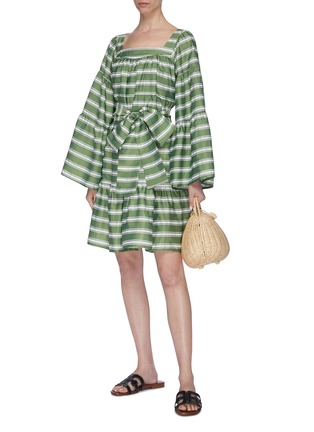 Figure View - Click To Enlarge - LISA MARIE FERNANDEZ - Flared sleeve tie waist striped mini peasant dress