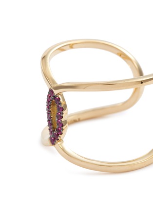 Detail View - Click To Enlarge - DELFINA DELETTREZ - 'Ear-Clips Lips' ruby 18k yellow gold open ring