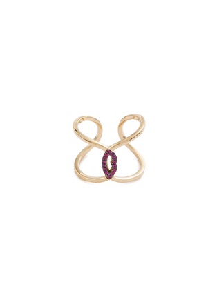 Main View - Click To Enlarge - DELFINA DELETTREZ - 'Ear-Clips Lips' ruby 18k yellow gold open ring