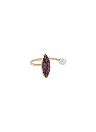 Main View - Click To Enlarge - DELFINA DELETTREZ - 'Lip Piercing' ruby pearl 18k yellow gold open ring