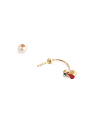 Detail View - Click To Enlarge - DELFINA DELETTREZ - 'Micro-Eye and Heart' pearl enamelled 18k yellow gold single earring
