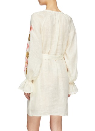 Back View - Click To Enlarge - MARCH11 - 'Gala' belted graphic embroidered linen mini dress