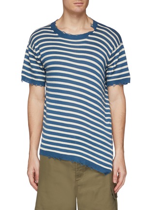 Main View - Click To Enlarge - MAISON FLANEUR - Raw asymmetric hem stripe micromodal blend T-shirt
