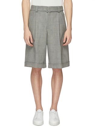 Main View - Click To Enlarge - MAISON FLANEUR - Belted houndstooth check plaid virgin wool shorts