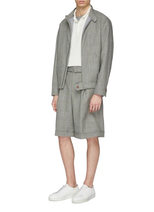 Figure View - Click To Enlarge - MAISON FLANEUR - Belted houndstooth check plaid virgin wool shorts