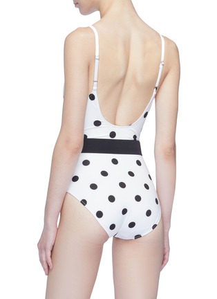 Back View - Click To Enlarge - SOLID & STRIPED - 'The Nina' belted polka dot print one-piece swimsuit