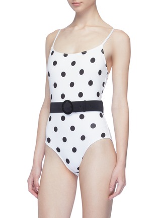 Figure View - Click To Enlarge - SOLID & STRIPED - 'The Nina' belted polka dot print one-piece swimsuit