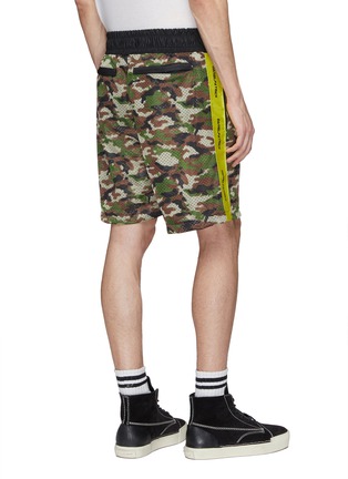 Back View - Click To Enlarge - DANIEL PATRICK - Logo stripe outseam camouflage print mesh gym shorts