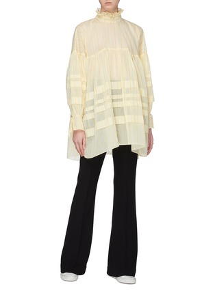 Figure View - Click To Enlarge - CECILIE BAHNSEN - 'Alberle' ruffle high neck contrast stripe trim top