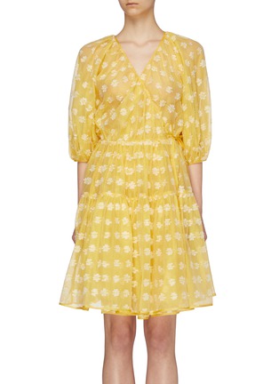 Main View - Click To Enlarge - CECILIE BAHNSEN - 'Suzette' puff sleeve tiered floral fil coupé wrap dress