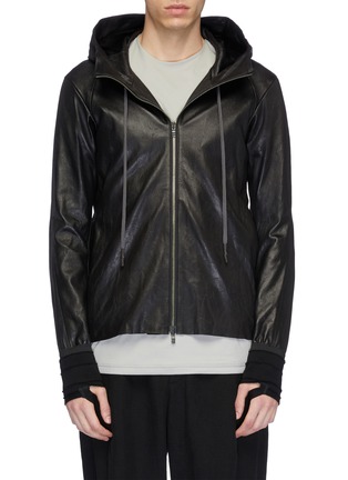 Main View - Click To Enlarge - DEVOA - Hooded leather jacket