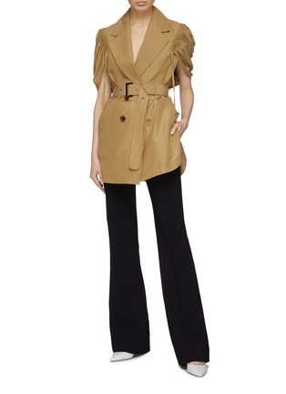 Figure View - Click To Enlarge - AKIRA NAKA - Belted ruched split sleeve cotton-silk trench jacket