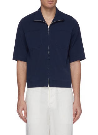 Main View - Click To Enlarge - GOETZE - 'Ronny' chest pocket seersucker zip short sleeve shirt