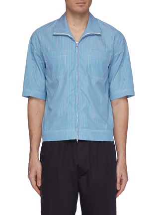 Main View - Click To Enlarge - GOETZE - 'Ronny' chest pocket stripe zip short sleeve shirt