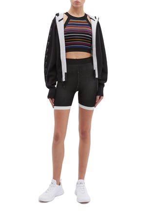 Figure View - Click To Enlarge - NAGNATA - Strappy back stripe organic cotton knit performance cropped top