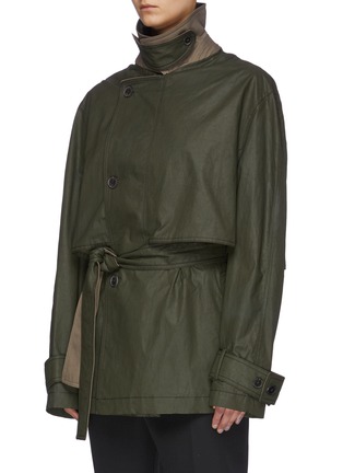 Detail View - Click To Enlarge - HAIDER ACKERMANN - Detachable throat latch belted coated twill trench jacket