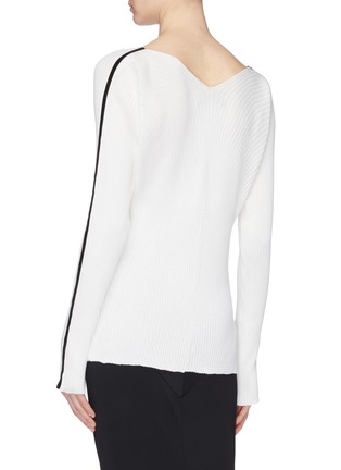 Back View - Click To Enlarge - HAIDER ACKERMANN - Stripe sleeve cotton-wool rib knit sweater