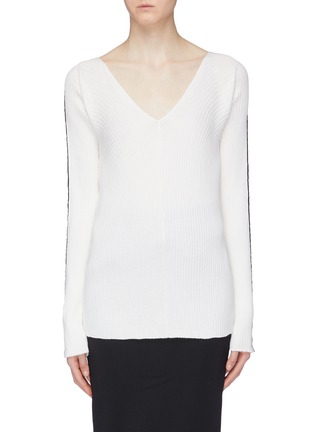 Main View - Click To Enlarge - HAIDER ACKERMANN - Stripe sleeve cotton-wool rib knit sweater