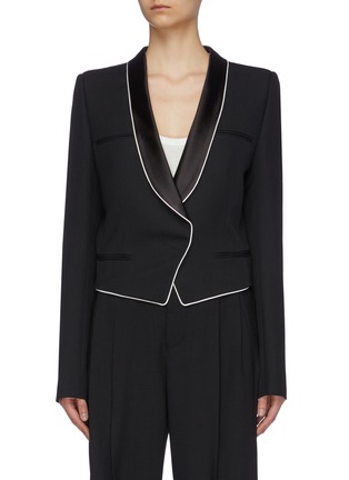 Main View - Click To Enlarge - HAIDER ACKERMANN - Contrast piping satin lapel cropped virgin wool blazer