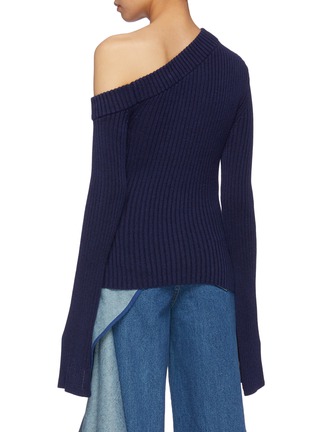 Back View - Click To Enlarge - SOLACE LONDON - 'Varese' split cuff one-shoulder rib knit top