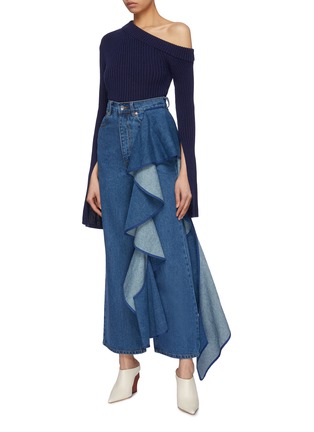 Figure View - Click To Enlarge - SOLACE LONDON - 'Tay' ruffle drape panel jeans