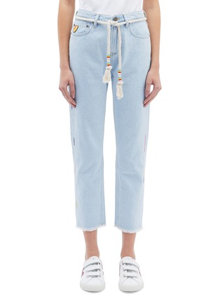 Main View - Click To Enlarge - MIRA MIKATI - Rope belted zigzag embroidered jeans
