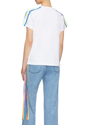 Back View - Click To Enlarge - MIRA MIKATI - Stripe sleeve ribbon fringe T-shirt