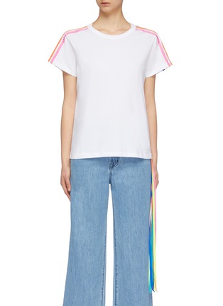 Main View - Click To Enlarge - MIRA MIKATI - Stripe sleeve ribbon fringe T-shirt
