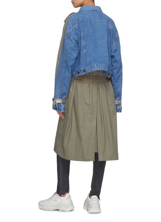 Back View - Click To Enlarge - DRY CLEAN ONLY - Denim panel belted twill trench coat