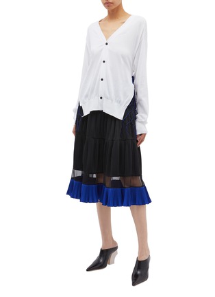 Figure View - Click To Enlarge - TOGA ARCHIVES - Colourblock hem mesh panel pleated herringbone skirt