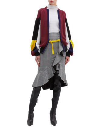 Figure View - Click To Enlarge - TOGA ARCHIVES - Buckled colourblock rib knit cardigan