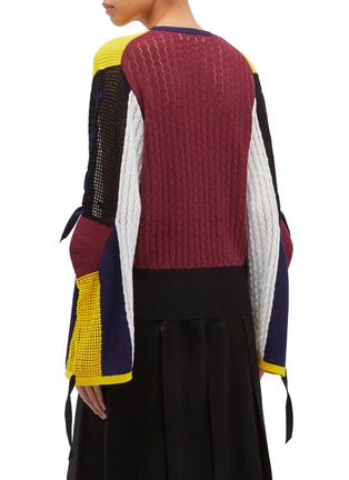 Back View - Click To Enlarge - TOGA ARCHIVES - Colourblock tie cuff mix knit cardigan